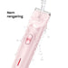 Skærehoved til Pink Kropstrimmer Ultra med keramiske knive, der skylles under rindende vand. Tekst: Nem rengøring.